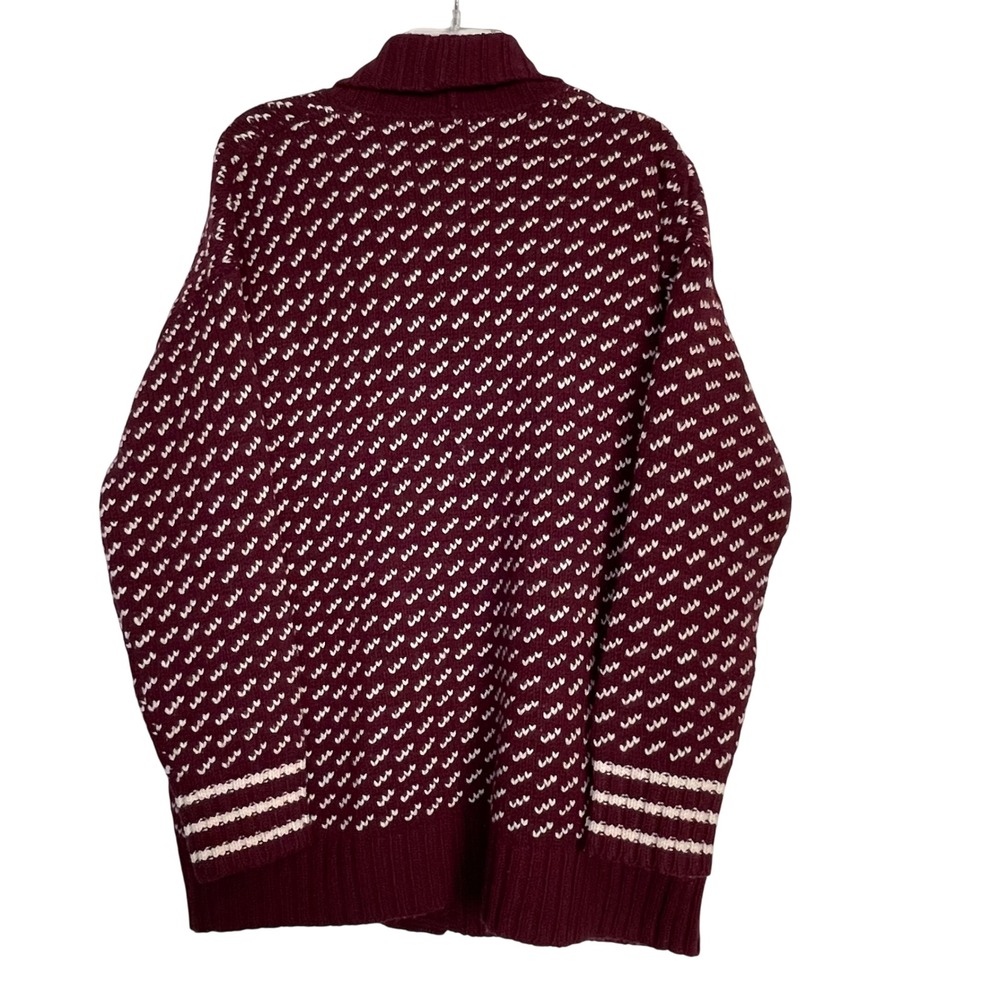 L.L.Bean Lambswool Cardigan Sweater XL Burgundy Fair Isle Shawl Collar - Picture 2 of 9
